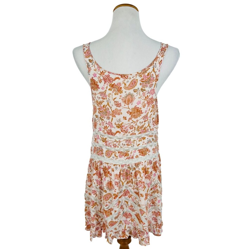 Free People White Orange Floral Voile & Lace Mini Dress | Coastal Cowgirl Boho M - Picture 10 of 16